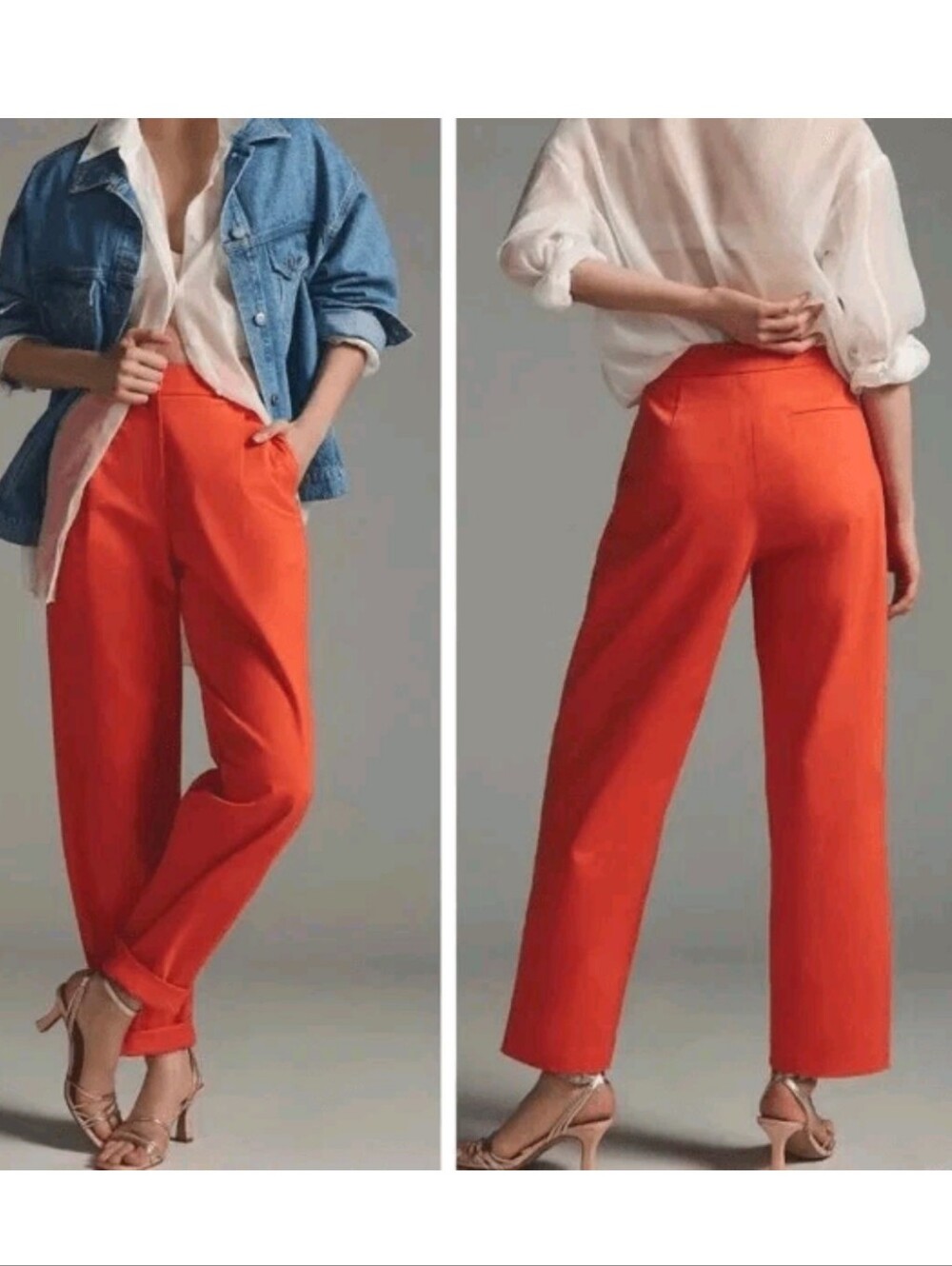 NWT Exquise Anthropologie Wide Leg High-Rise Pants Bright Orange Sz XL $158